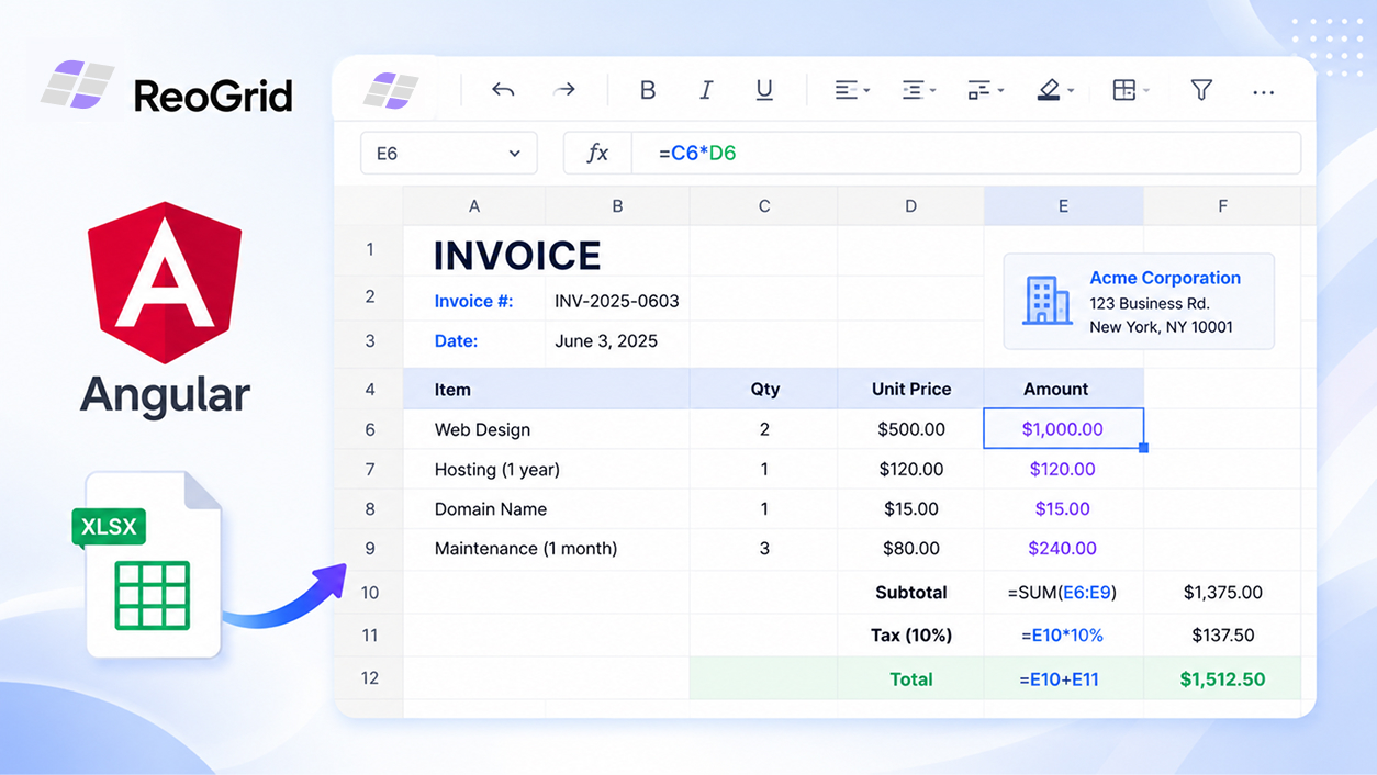 Using ReoGrid in Angular — an Excel-like spreadsheet, no wrapper needed