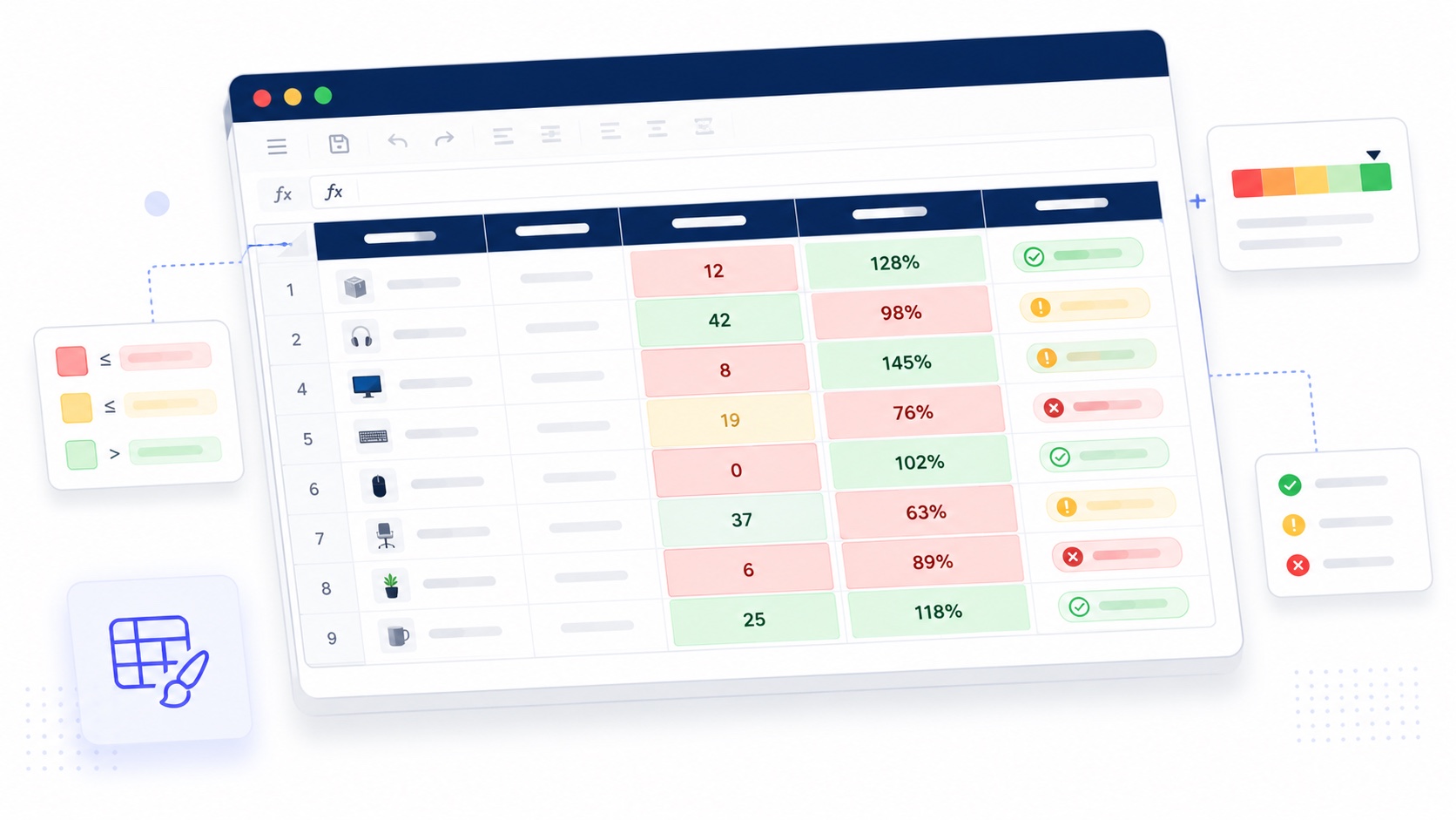 Traffic-Light Dashboards in a JavaScript Spreadsheet — Conditional Formatting by Example