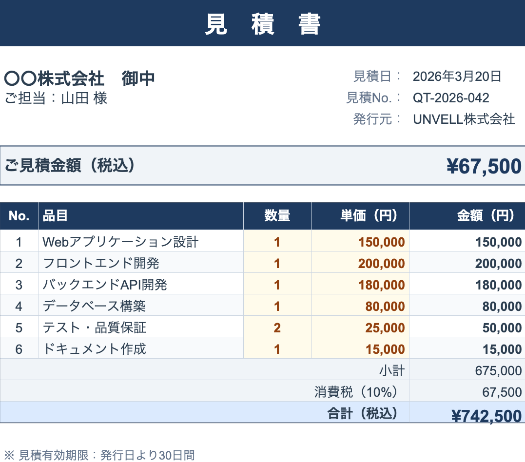 インタラクティブ見積書
